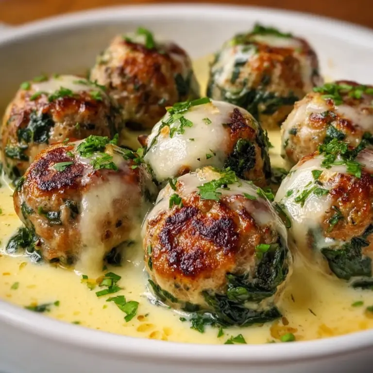 Baked Chicken Ricotta Meatballs with Spinach Alfredo Sauce Recipe