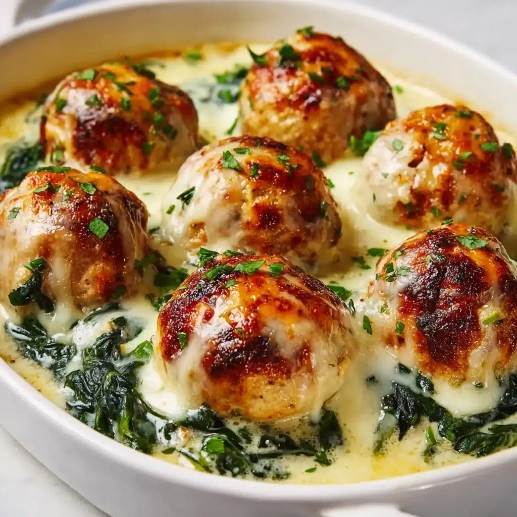 Baked Chicken Ricotta Meatballs with Spinach Alfredo Sauce Recipe - Recipe Image
