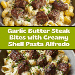 Steak Bites and Shell Pasta in Garlic Butter Alfredo Sauce Recipe