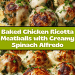 Baked Chicken Ricotta Meatballs with Spinach Alfredo Sauce Recipe