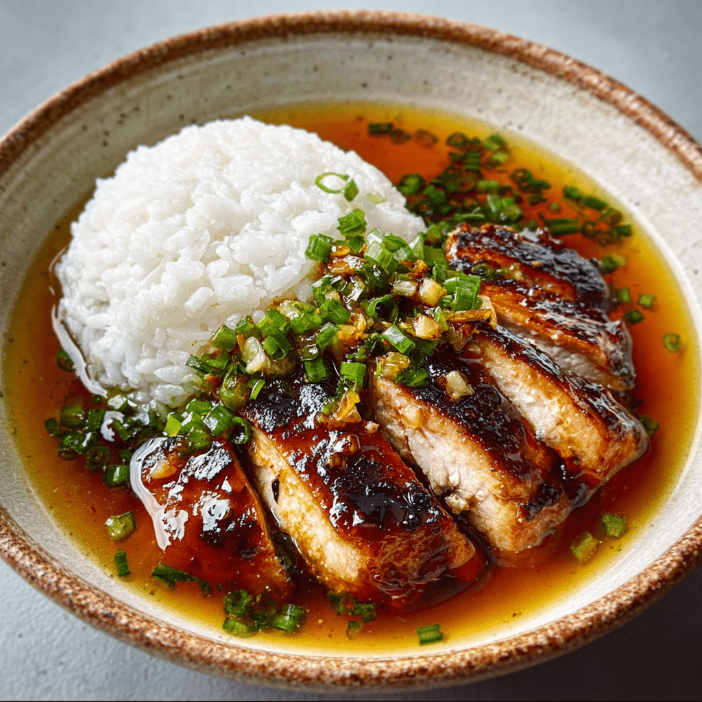 Caramelised Soy Chicken in Garlic Ginger Broth with Rice Recipe - Recipe Image