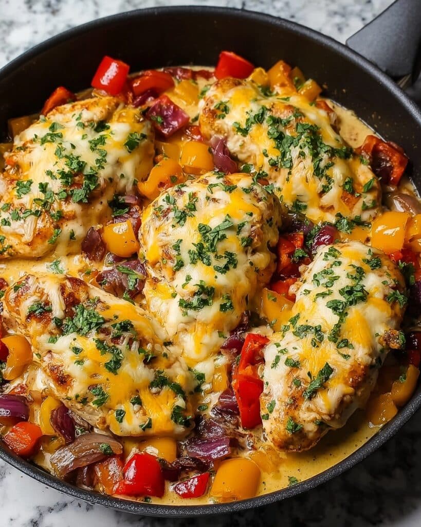 Cheesy Baja Chicken & Bell Pepper Skillet Recipe