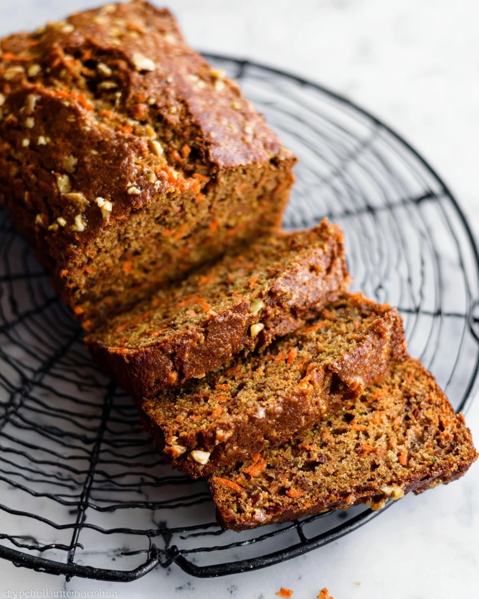 Close-up of four thick slices of brown banana bread stacked side by side, showing a moist and textured interior with small pieces of nuts and darker specks throughout. The crust is darker brown and slightly rough, with small cracks and nut bits visible on top. The background is soft and light green fabric. Photo taken with an iphone --ar 4:5 --v 7