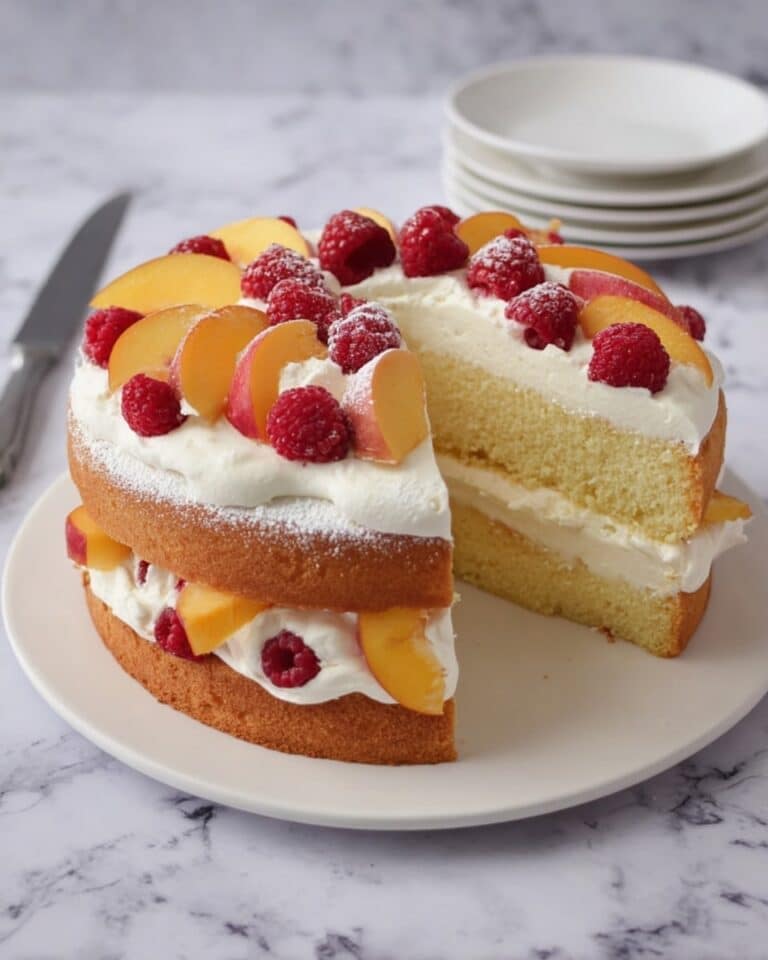 Fresh Peach & Raspberry Cake Recipe