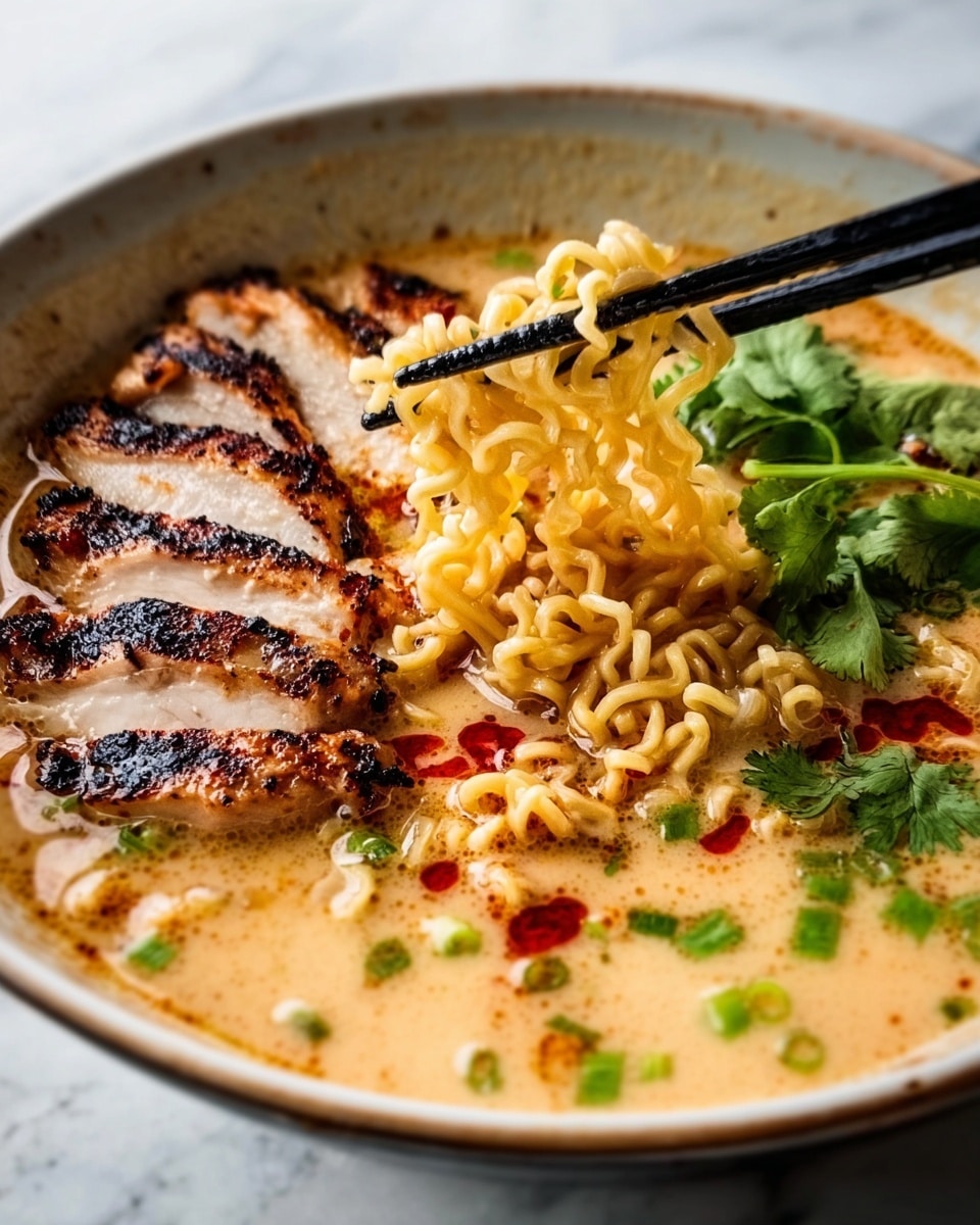 Fiery Chicken Ramen with Creamy Garlic Sauce Recipe