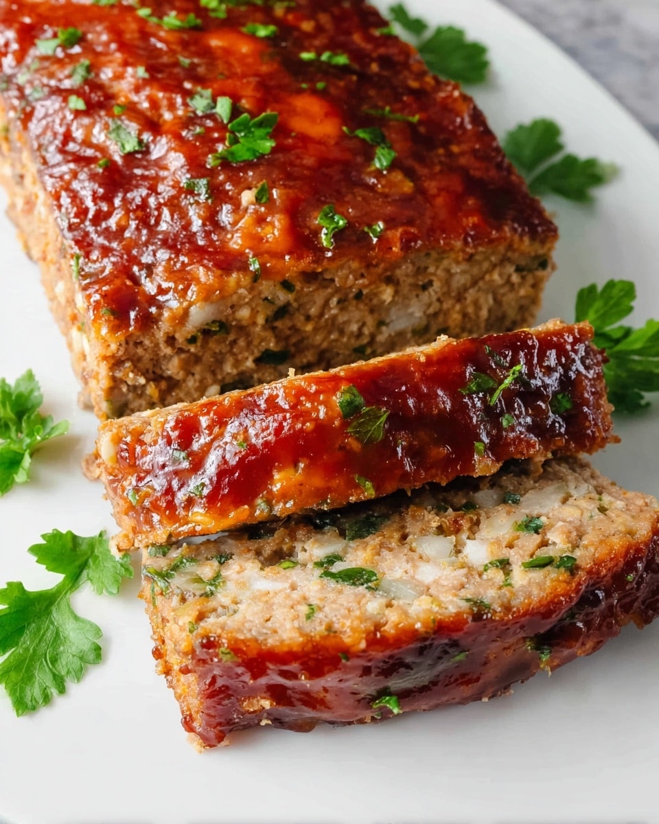 A single rectangular piece of cooked salmon with a thick, glossy orange glaze sits centered on a white plate. The glaze is textured with visible small dark spice bits scattered across it, creating a slightly bumpy surface. Around the top and right edges of the salmon, bright green sprigs of fresh cilantro leaves add a fresh contrast, resting on the plate and extending slightly outward. The plate is set on a white marbled surface, enhancing the vibrant colors of the dish. Photo taken with an iphone --ar 4:5 --v 7