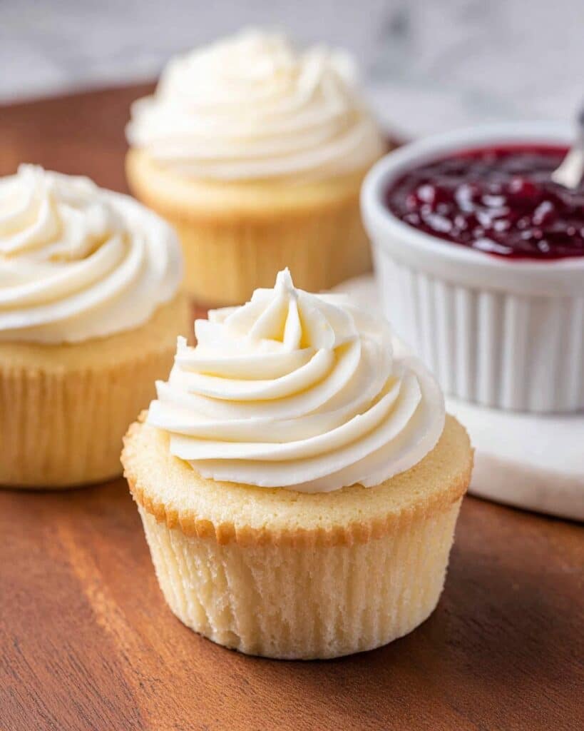 Almond Wedding Cake Cupcakes with Raspberry Filling Recipe