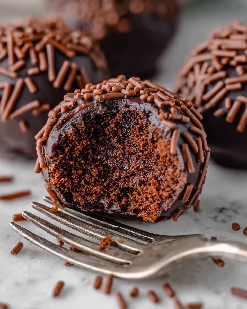 A close-up image showing a pile of round chocolate truffles covered in small, dark chocolate sprinkles, stacked on a white plate. The truffles have a slightly rough texture due to the sprinkles and form a small pyramid shape with multiple layers. Around the base of the truffle pile, there are thin strands of bright orange zest scattered on the plate, adding a pop of color and contrast. The background and surface are a white marbled texture, keeping the focus on the rich brown truffles. photo taken with an iphone --ar 4:5 --v 7