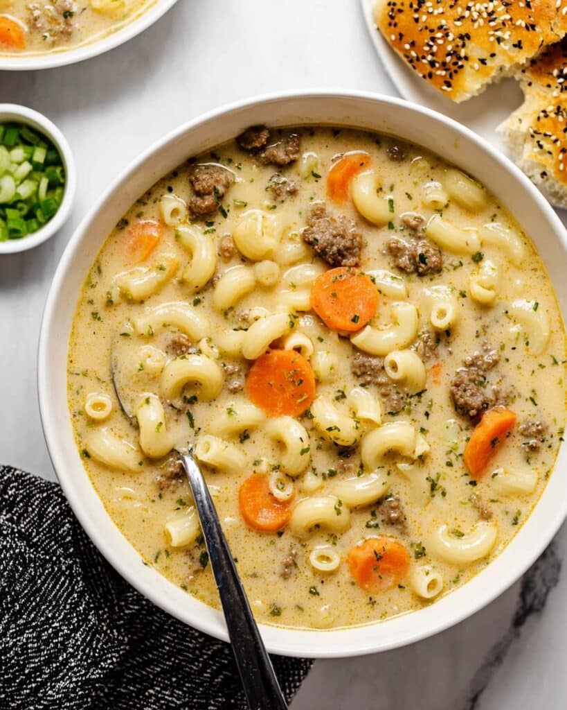 One Pot Macaroni Cheeseburger Soup Recipe