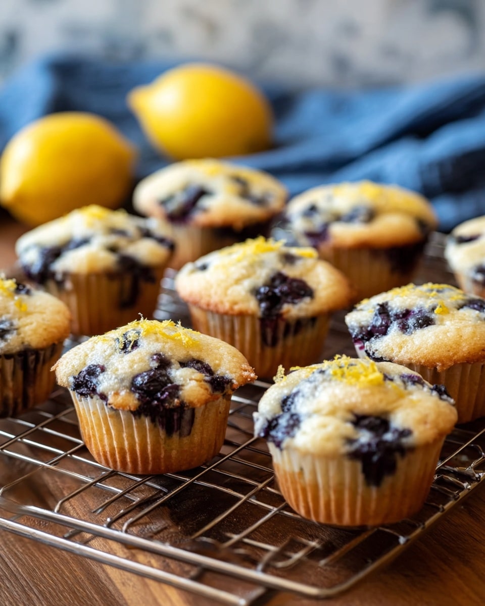 The image shows six blueberry muffins in a metal muffin tray on a white marbled surface. Each muffin has a slightly golden top with soft, crumbly yellow cake visible, and dark blue blueberries scattered throughout the batter. The paper liners around the muffins are white with a striped pattern, and the muffins have a rough, textured surface with some cracks from baking. The lighting highlights the moist and fluffy texture of the muffins. Photo taken with an iphone --ar 4:5 --v 7