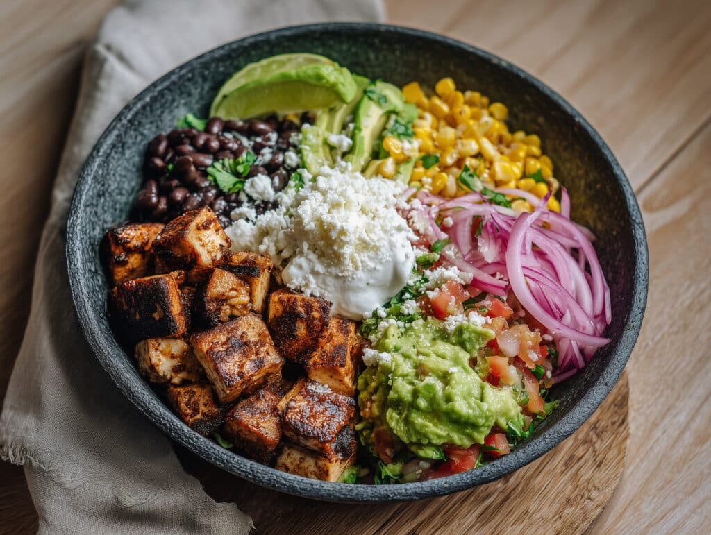 Easy Low Carb Burrito Bowl with Seasoned Chicken and Fresh Toppings Recipe