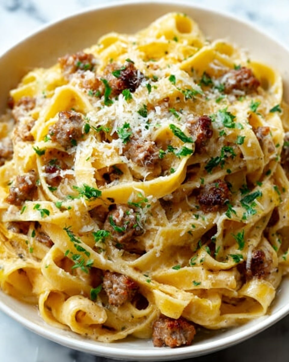 Creamy Italian Sausage Fettuccine Recipe - Recipe Image