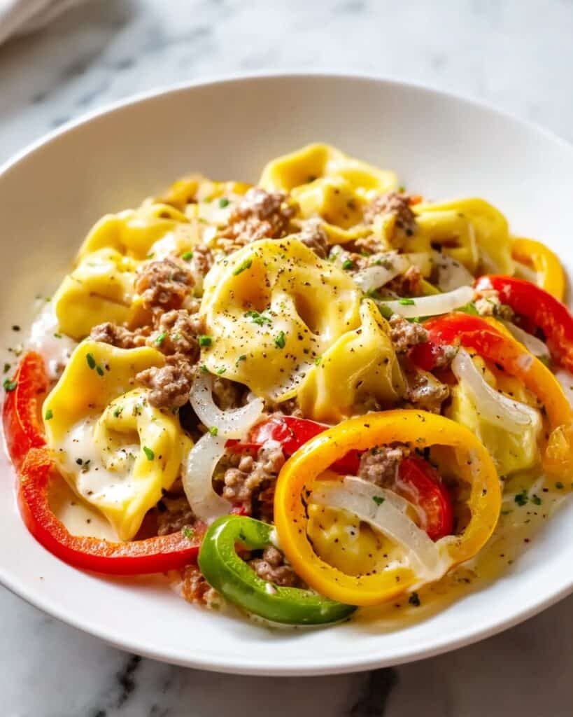 Crock Pot Cheesesteak Tortellini Recipe