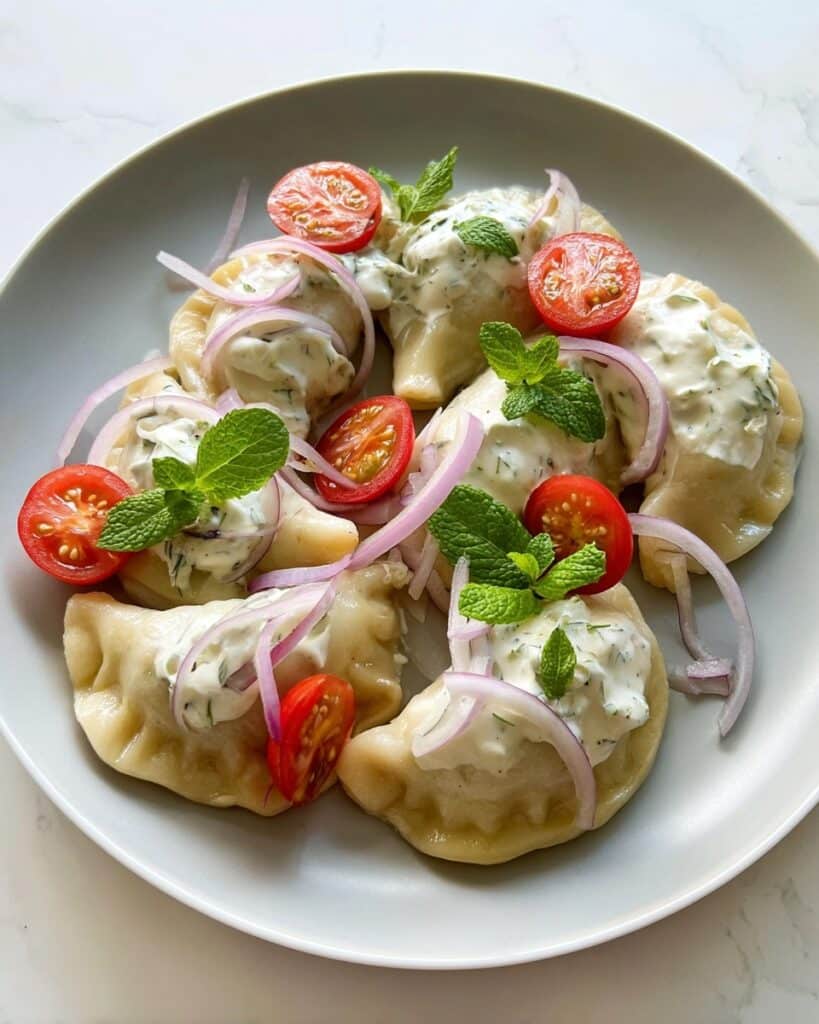 Gyros-Inspired Beef and Feta Dumplings with Tzatziki Recipe