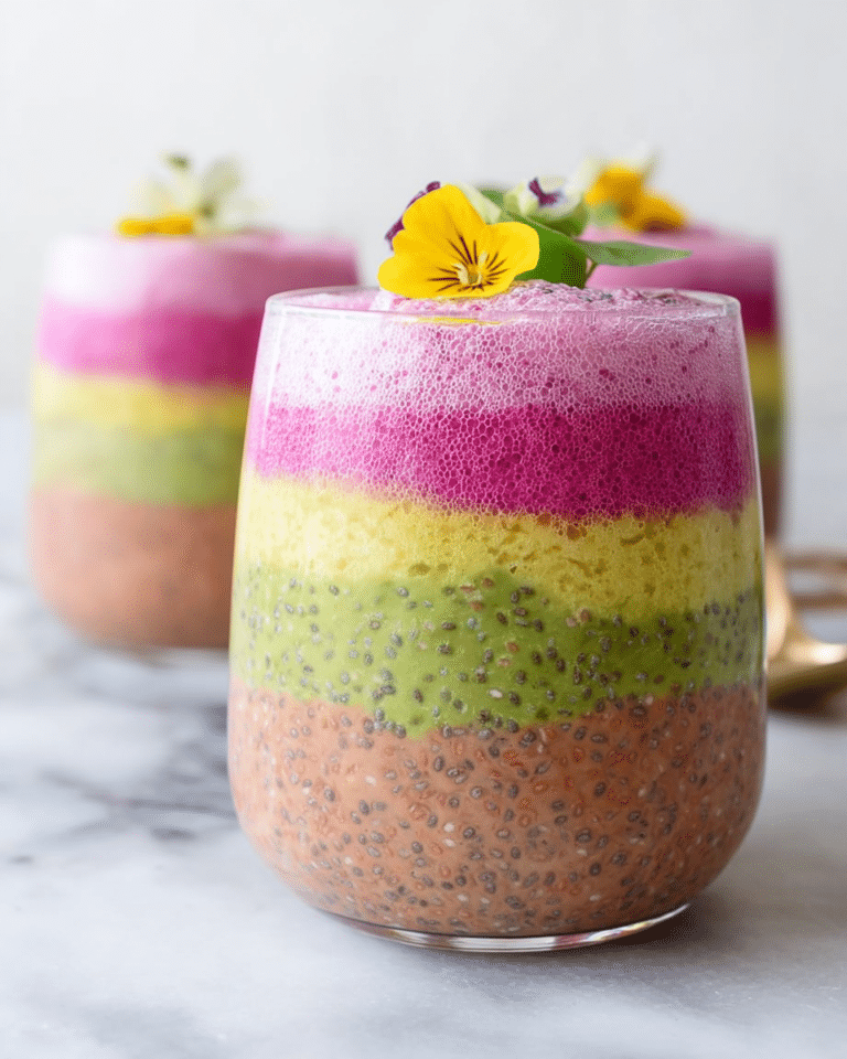 Chia Seed Breakfast Pudding with Mango, Avocado, Dragon Fruit, and Edible Flowers Recipe