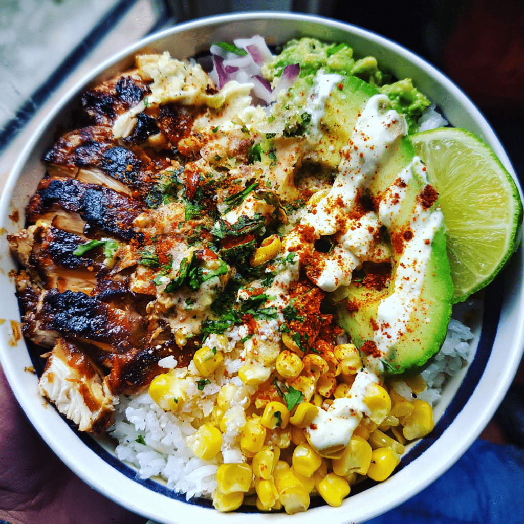 Grilled Maple Sriracha Chicken Bites with Coconut Rice and Mango Avocado Salsa Recipe - Recipe Image