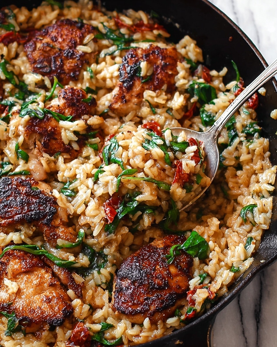 Creamy Sun-Dried Tomato and Spinach Chicken Risotto Recipe - Recipe Image