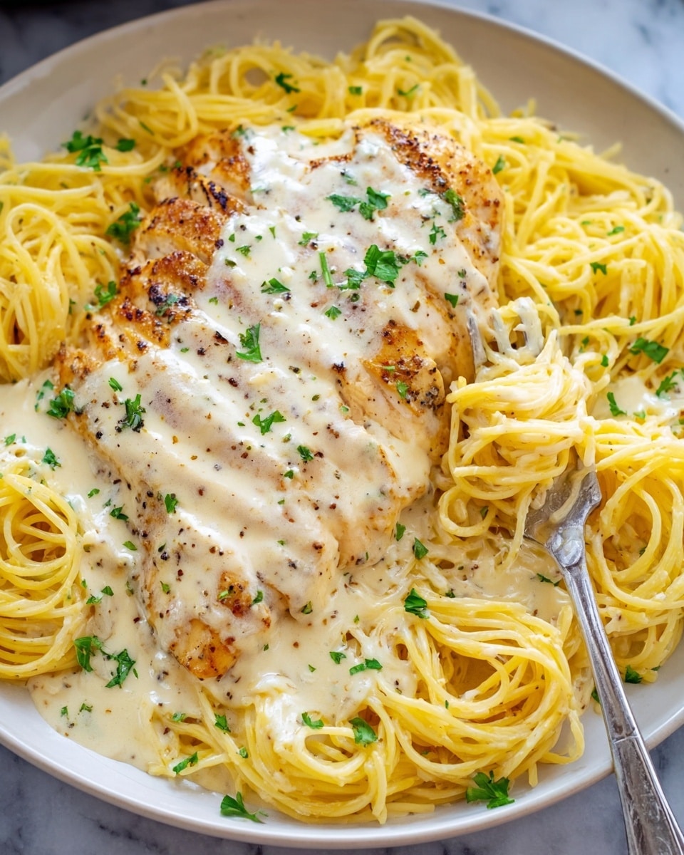Crock Pot Angel Chicken with Creamy Italian Sauce and Angel Hair Pasta Recipe - Recipe Image