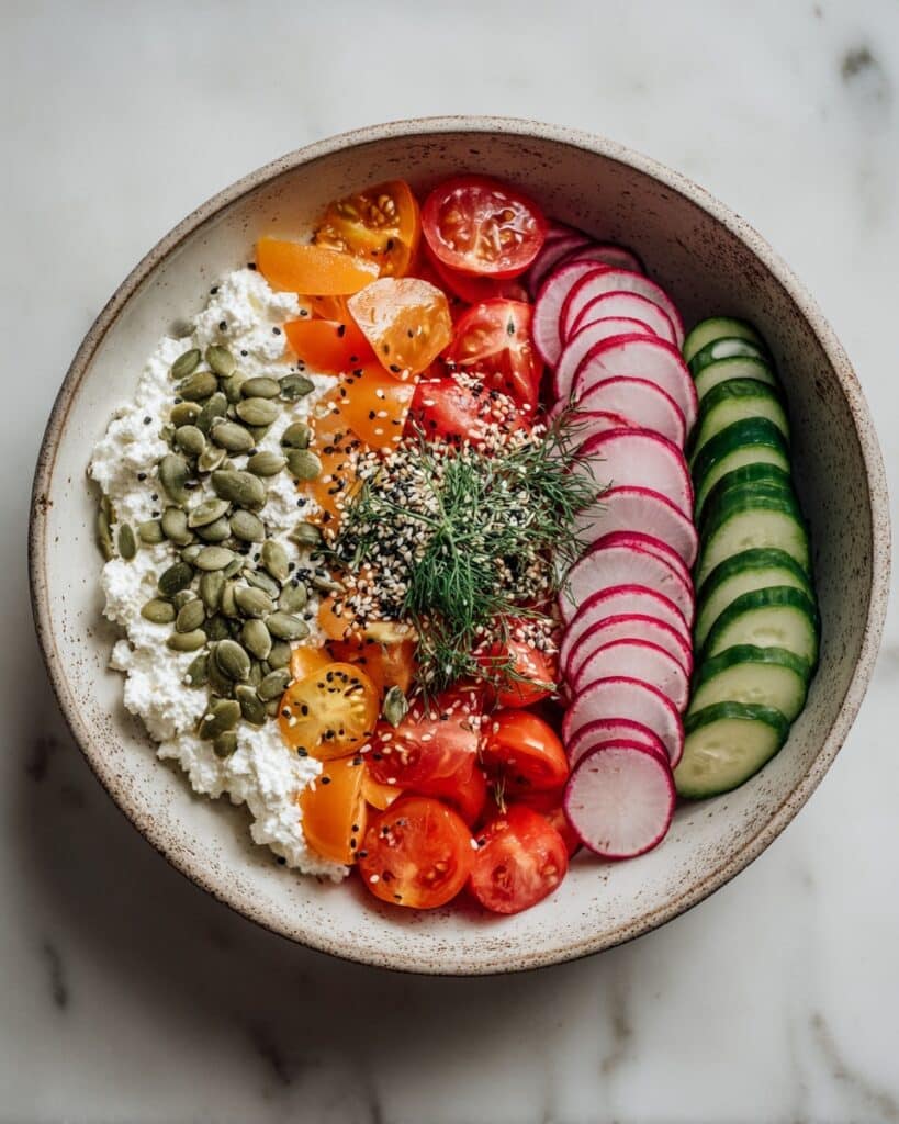 Cottage Cheese Bowls with Fresh Vegetables and Seeds Recipe