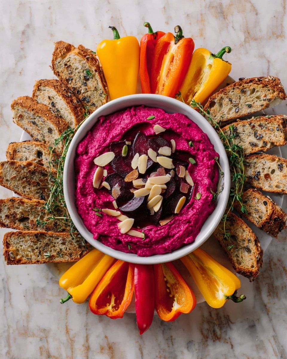 Fresh Beet Hummus with Feta and Toasted Crostini Recipe - Recipe Image