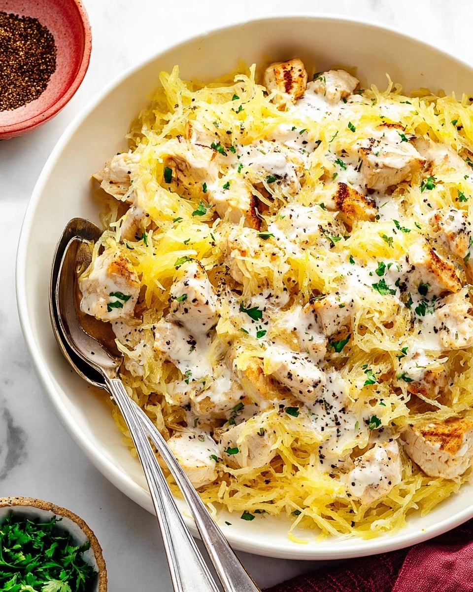Spaghetti Squash Alfredo with Baked Chicken Recipe - Recipe Image