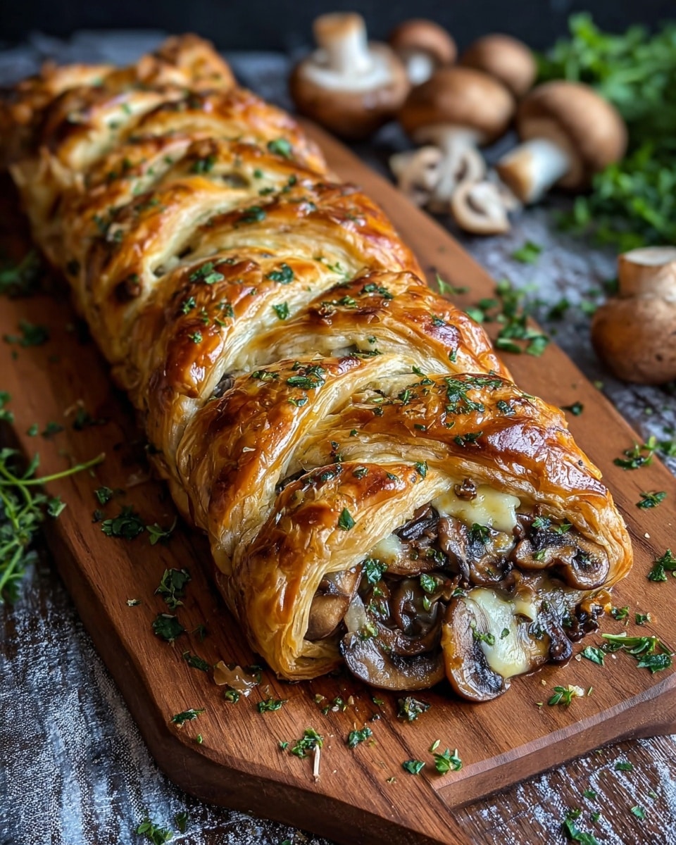 Savory Mushroom & Gruyère Puff Pastry Braid Recipe - Recipe Image