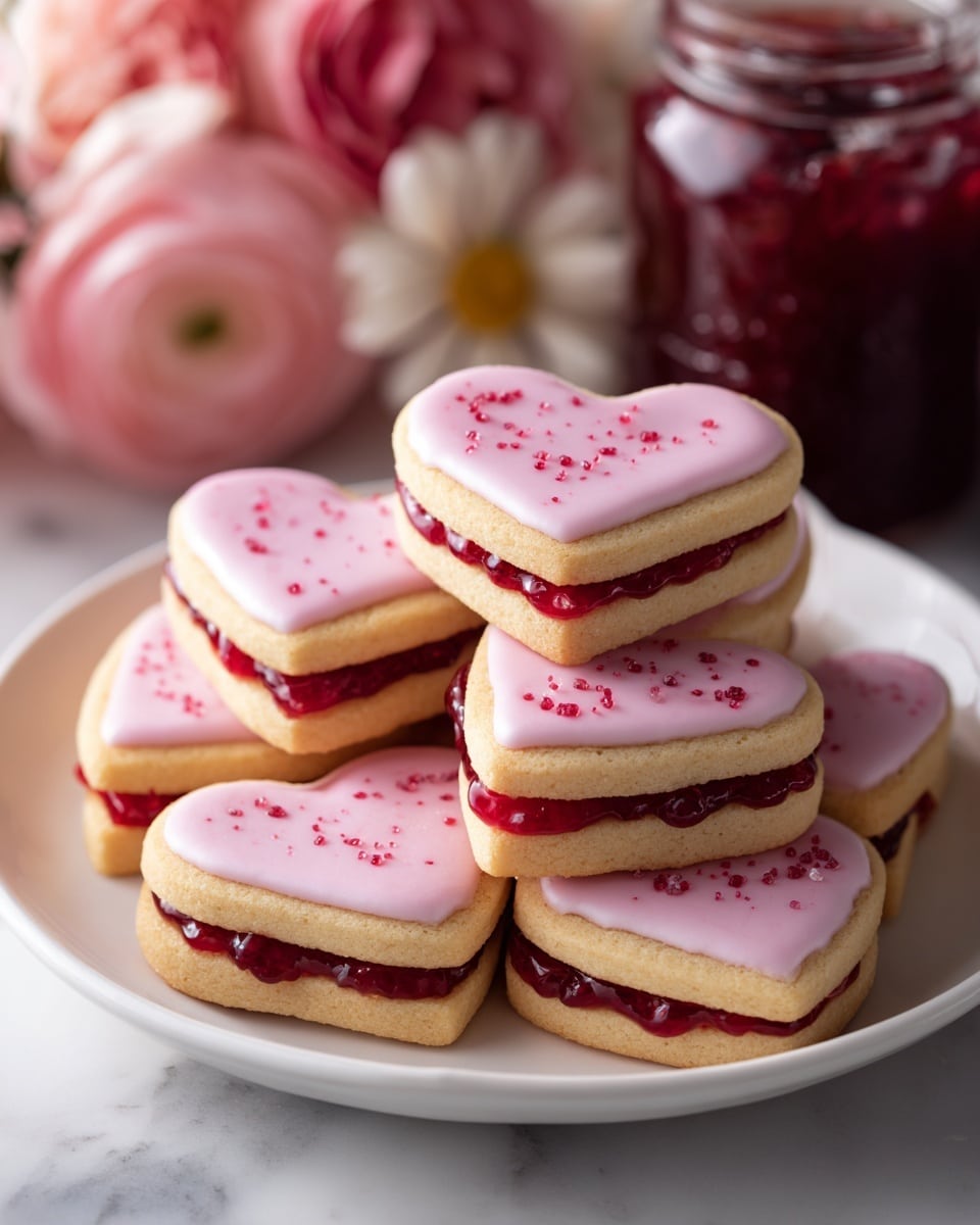 Filled Heart-Shaped Strawberry Shortbread Cookies Recipe - Recipe Image